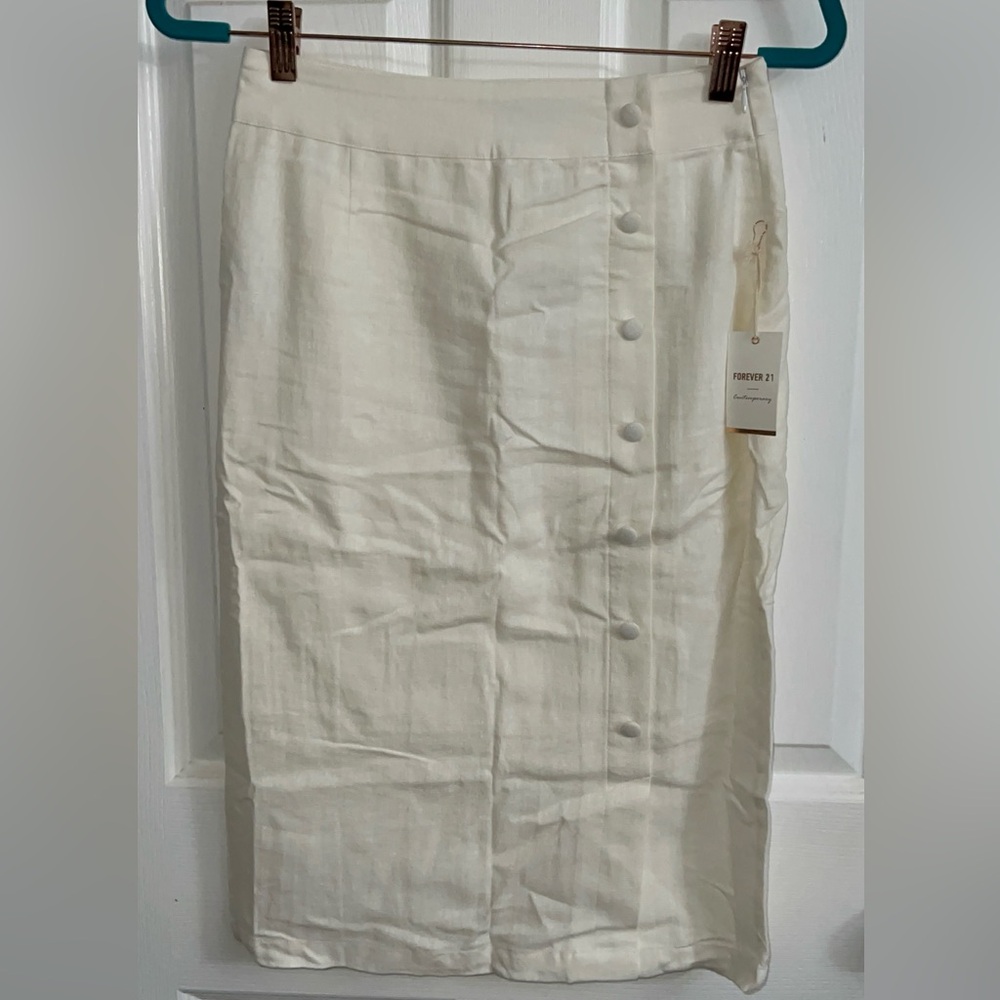 Forever 21 Off-White Button-Front Pencil Skirt